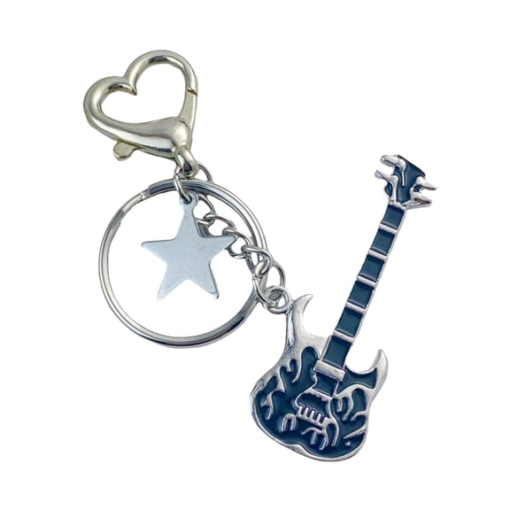 Necvior Elegant Full Rhinestones Metal Guitar Keychain Star Charm Keyring Pendant for Music Lovers and Fashion Enthusiasts
