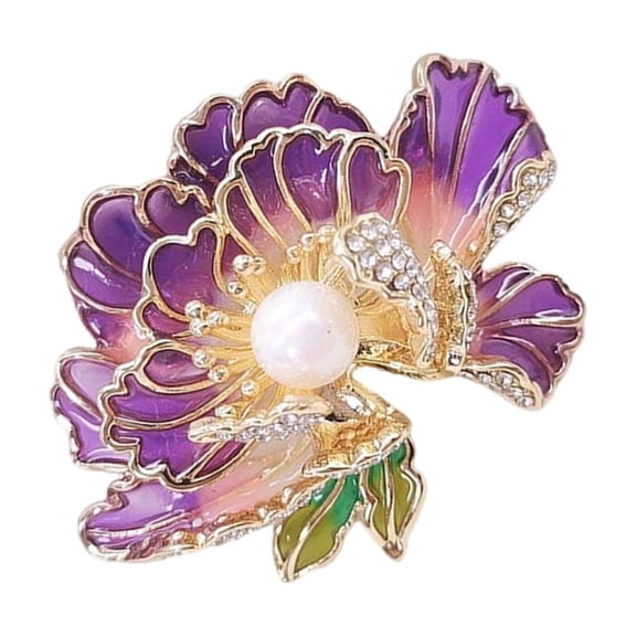 Necvior Elegant Peony Flower Brooch Pin with Pearls for Women Party Jewelry Pieces