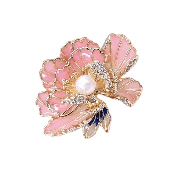 Necvior Elegant Peony Flower Brooch Pin with Pearls for Women Party Jewelry Pieces