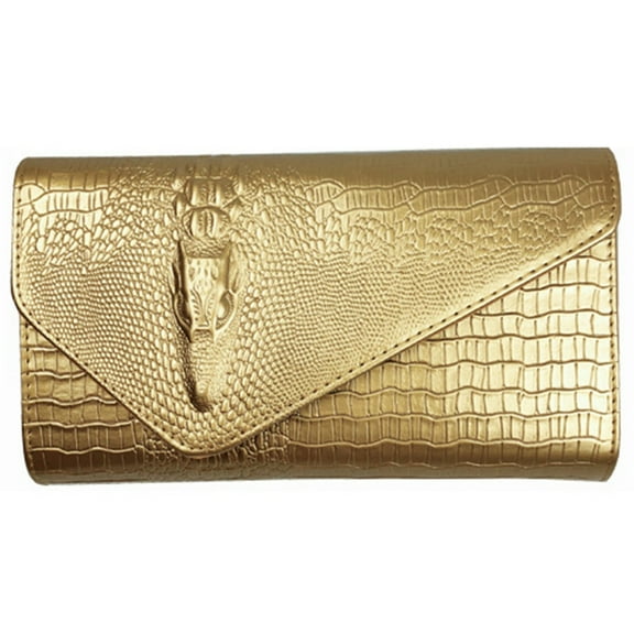 Necvior Elegant Women PU Long Wallet Handheld Purse Alligator Pattern Crossbody Evening Bag Handbag with Metal Chain