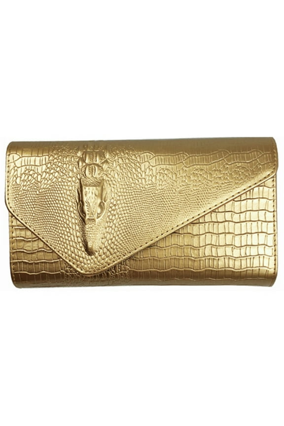 Elegant Women PU Long Wallet Handheld Purse Alligator Pattern Crossbody Evening Bag Handbag with Metal Chain