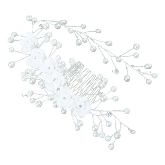 Necvior Eye-catching Tiara Bride Hair Comb Faux Pearl Headdress Bridal Floral Headpiece Luxury Wedding Decoration Gift for Girls