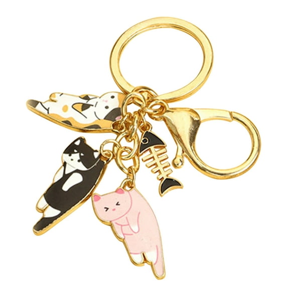 Necvior Fashion Cat Fish Bone Keychain Alloy Material Keyring Jewelry Cat Fish Bone Keyring Handbag Accessories for Women Men