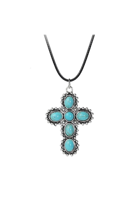 Fashion Cross Pendant Necklace Gothic Vintage Aesthetic Turquoise Necklace Party Jewelry Clavicle Chain Necklace