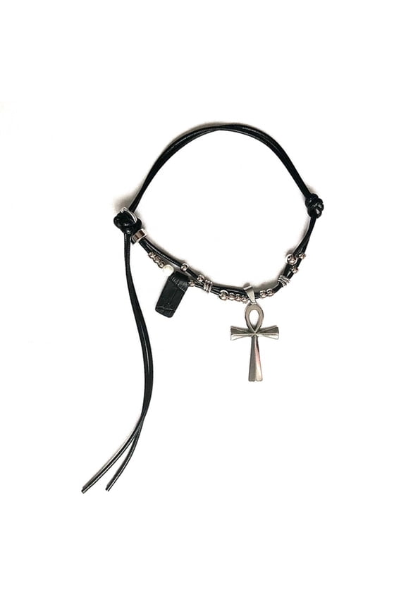 Fashion Hip Hop Cross Necklace Men Women Titanium-Steel Rope Necklace Rope Titanium-Steel Necklace Cross Pendant Choker Long Sweater Chain