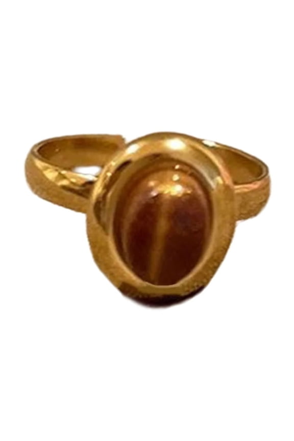 Fashionable Gold Sunflower Ring with Oval Tigers Eye Holiday Jewelry for Women