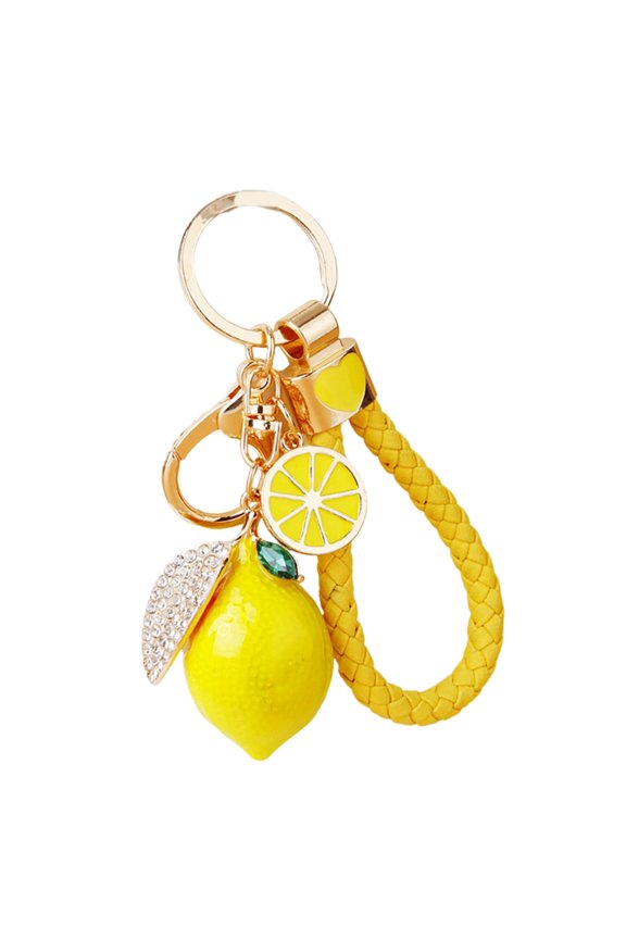 Fashionable Lemon Key Ring With 4 Vibrant Rope Choices Metal Material Lightweight 10.5cm For Practical Use
