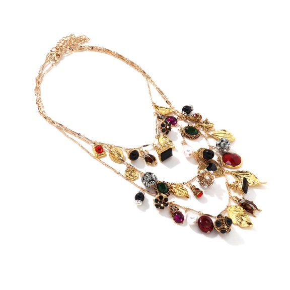 Necvior Fashionable Multi Strand Necklace With Heart Leaf And Flower Motifs for Women