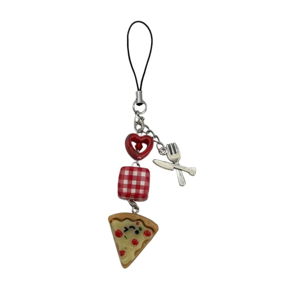 Necvior Fashionable Phone Charm Accessory Portable Pizza Cake Phone Charm Practical Keychain Decoration for Women Girls