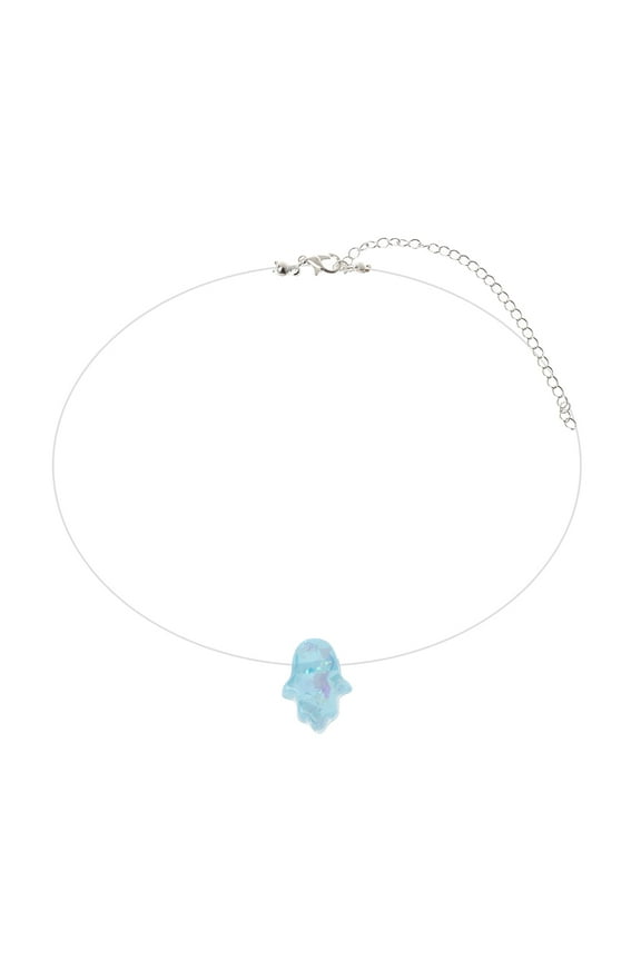 Fishing Line Choker Invisible Hamsa Hand Opals Pendant Necklace Gift for Women