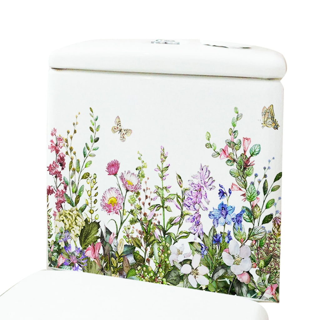 Necvior Flowers Butterfly Pattern Waterproof Sticker for Wall Bathroom Toilet Decals