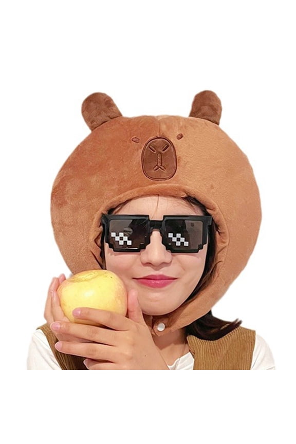 Funny Capybara Hat for Kids 3D Cartoon Plush Hat Winter Warm Headgear Party Accessories Stage Props