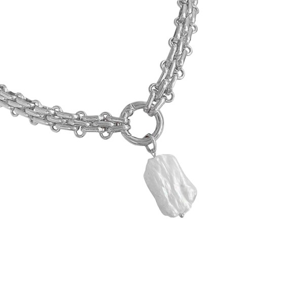 Necvior Geometric Square Freshwater Pearls Pendant Choker Chain Necklace for Women