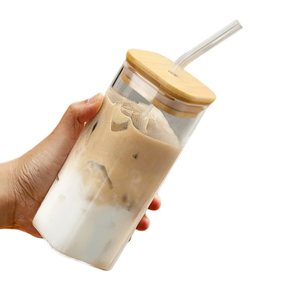 Necvior Glass Drinking Cup 350ML with Straw Glass Tumbler Beverage Cups Water Cup Glass Texture Suitable for Office and Student