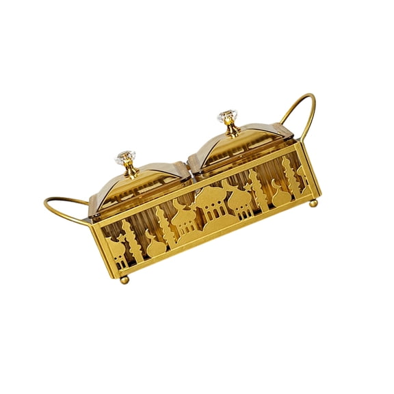 Necvior Gold Eid Mubarak Snacks Tray Ramadans Dessert Storage Metal Box Food Serving Plate Muslims Holiday Desktop Decoration