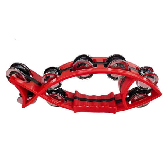 Necvior Half Moon Musical Tambourine Handheld Percussion Drum Fish Shaped Handbell