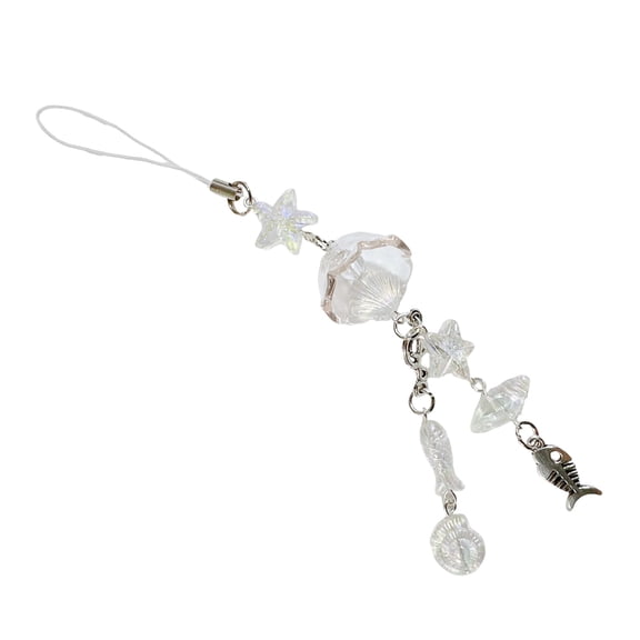 Necvior Handmade Acrylic Beads Phone Charm Phone Lanyard Featuring Fish And Shell Motifs