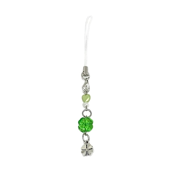 Necvior Handmade Beaded Phone Chain Four Leaf Clovers Cellphone Charm Acrylic Keyring Pendant Accessory for Phones Key and Bag