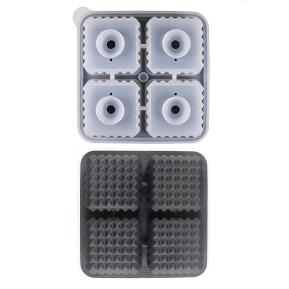 Necvior Ice Cube Tray for Freezers 4 Grid Silicone Molds Square Round Ice Makered for Whiskeys Cocktails Bar Tool Easy to Release