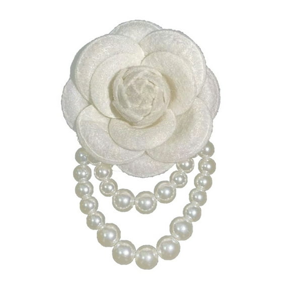 Necvior Imitation Wool Fabric Camellia Flower Brooch Pins Handmade Lady Pearl Tassel Brooches Corsage Clothes Jewelry Gift
