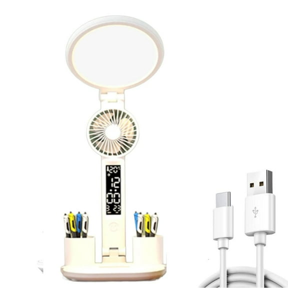 Necvior LED Desk Light, Soft Illumination Reading Round Screen Lamp Clock Brightness Adjustable Time Temperature Display