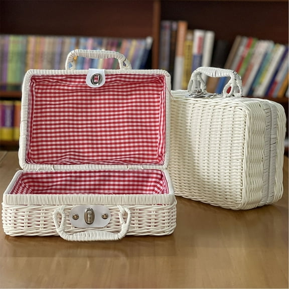 Necvior Large Capacity Travel Cosmetic Bag Gift Box Woven Ratton Makeup Bag Toiletry Bag