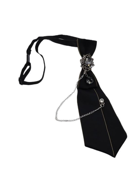 Men Women Steampunk Black Necktie Gothic for Rhinestone Metal Chain Crystal Pendant Jewelry Bowtie Adjustable Pre-Tied Bow Tie for Banquet Evening Party