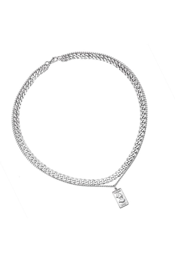 Men's Rectangular Pendant Box Neck Chain Cool Men's Silver Rectangular Pendant Necklace Accessory for Hip Hop Enthusiast