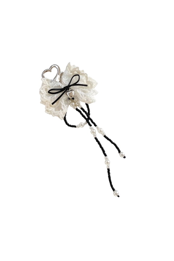 Modern Key Rings Lace Heart Pendant And Pearls Tassels Keyring Jewelry For Girls