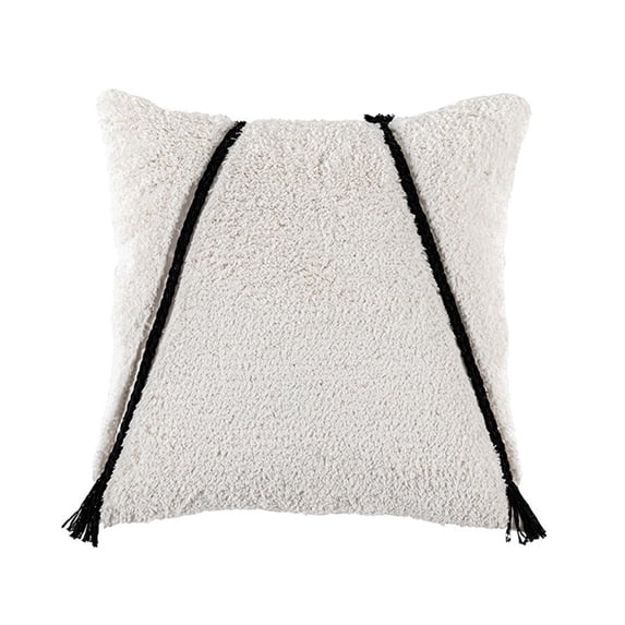 Necvior Modern Minimalist Woven Tufted Throw Pillow for Case Boho Farmhouse Embroidery Striped Line Pompoms Decorative Cushion C