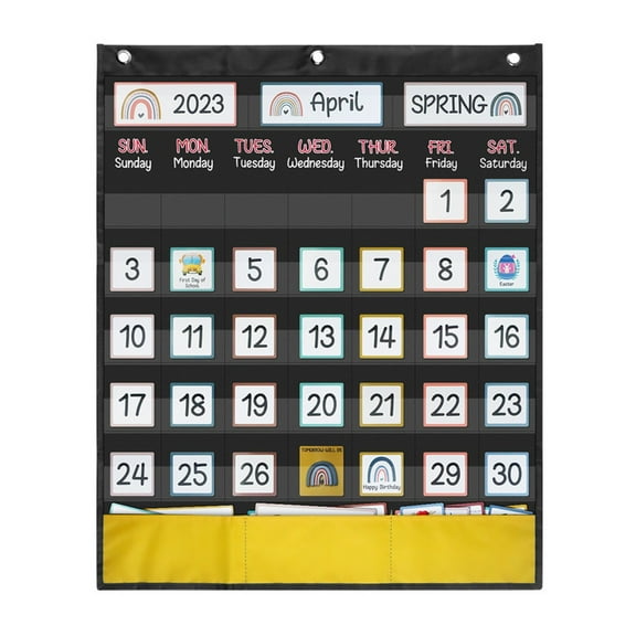 Necvior Monthly Calendar Pocket Chart with 89 Cards, 20.07x23.62In Calendar Pocket Chart