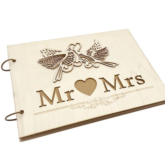 Necvior Mr Wedding Guest Book Personalized Wooden Lovebirds Guestbook DIY Photo Signature Books Memory Album Anniversary Gift