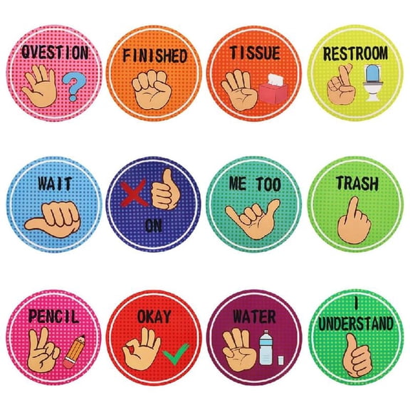Necvior Multisensory Educational Posters Set Of 12 Hand Signals Visual Cue Aids Decal Signs Waterproof Classroom Wall Decors