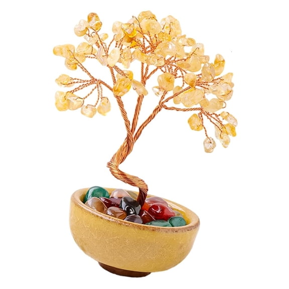 Necvior Natural Crystal Crushed Stone Wealth Tree Natural Healings Gemstones Crystal Potted Tree Fortune for Good Luck Decors