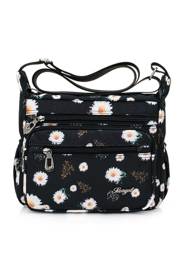 Nylon Floral Multi-Pocket Crossbody Purse Bags for Women Travel Shoulder Bag