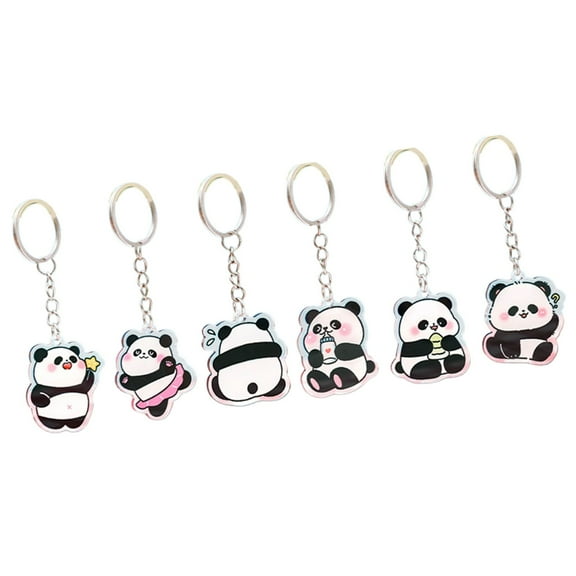 Necvior Pack Of 6 Adorable Panda Key Ring for Students Backpack Pendant Keyring Ornament