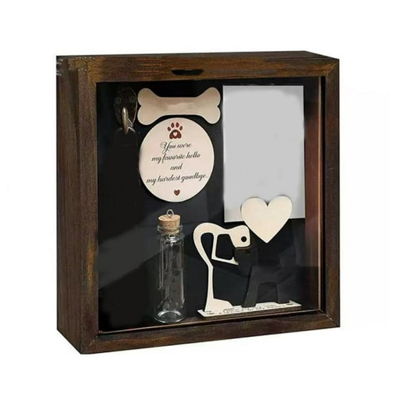 Necvior Pet Memorial Shadows Box with Tages & Collar Display Dog Wooden Pet Picture Frame Ornament as Loss Pet Keepsakes Gift