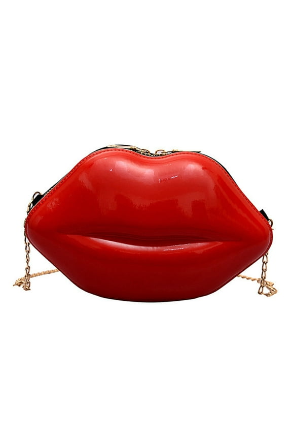 Plastic Crossbody Bag Cute Lip Shape Zippered Shoulder Purse Handbag for Women