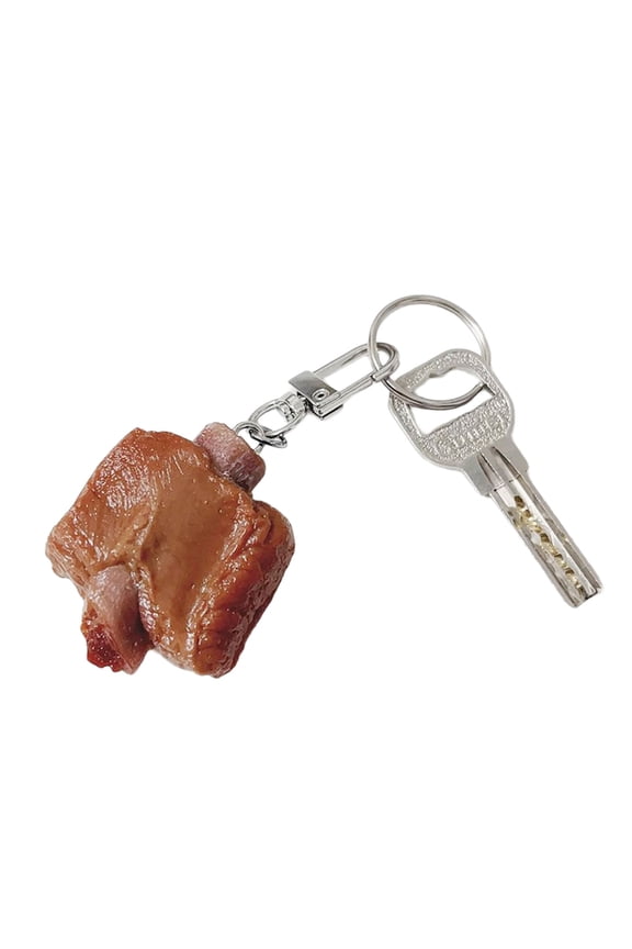 Pork Rib Pendant Keychain Simulated Food Keyring Charm Funny Purse Decoration