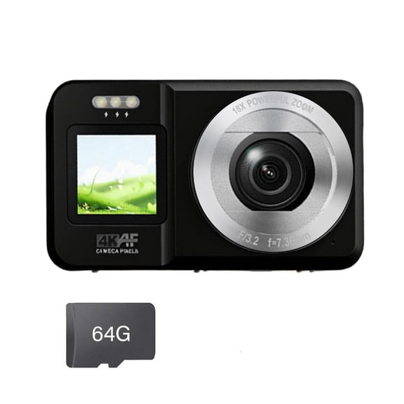 Necvior Portable 4K UHD Digital Camera 64MP Double Display 18X Zooms Compacts Body for Beginners Outdoor Adventures