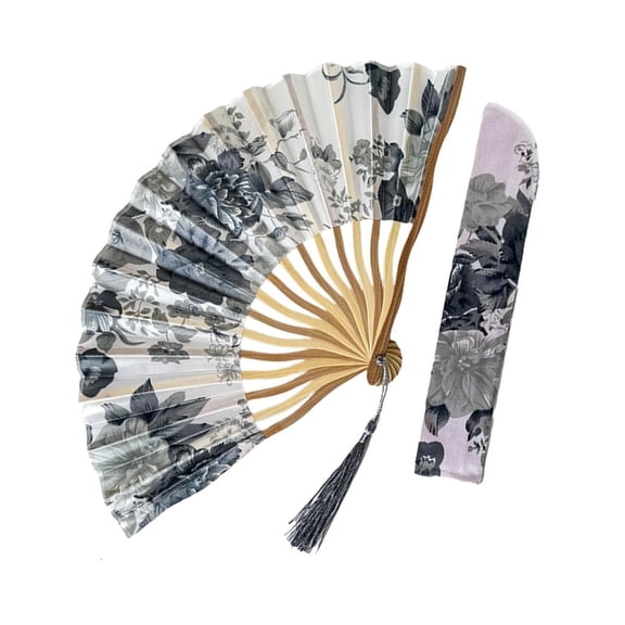 Necvior Portable Folding Fan with Chinese Styles Floral Pattern for Dance and Casual Use