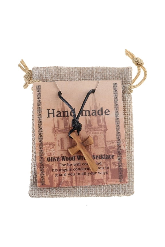 Prayer Cross Necklace for Reflection Wooden Crucifix Pendant Neckchain Christian Jewelry for Hope and Strength Gift