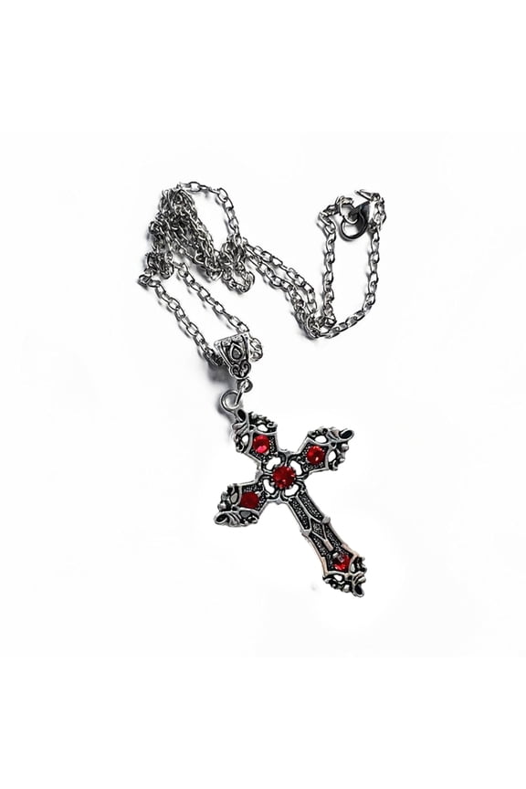 Punk Baroque Cross Pendant Necklace Fashion Gothic Choker Necklace with Crystals