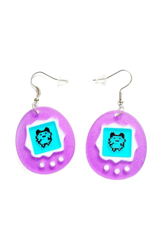 Purple Electronic Pet Egg Acrylic Pendant Earrings for Women Funny Cartoon Game Console Drop Earring Fashion Jewelry