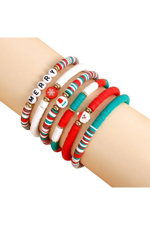 Rainbow Beads Bracelets 6/7Pcs Women Girls Stretch Preppy Handchains Adorments