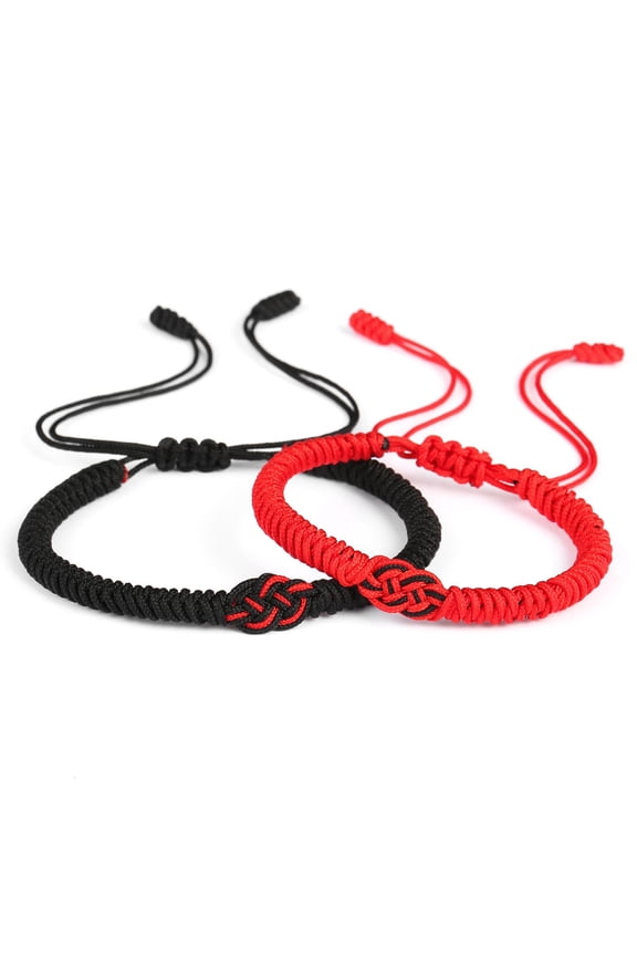 Red and Black Rope Bracelet Hand-woven Adjustable Knot Double Money Knot Hand Rope Female Bracelet Couple Gift