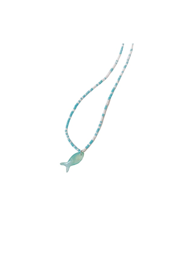 Retro Fish Charm Necklace Beaded Adjustable Length Clavicle Chain Neck Jewelry
