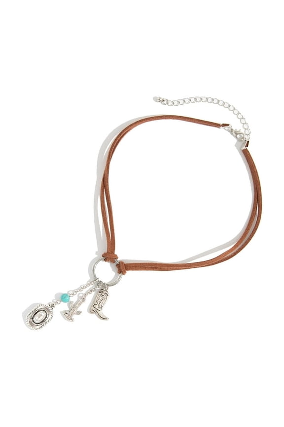 Rhinestones Embellished Cowboy Boots Necklace Multifuntional Bohemian Accessory Alloy Texture Perfect for Outfit Styling