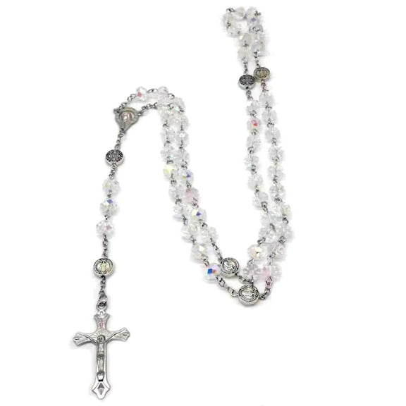 Necvior Rosary Beads Catholic Necklace for Women Men Crucifix Charm Long Chain Amulet Necklace Religious Jewelry