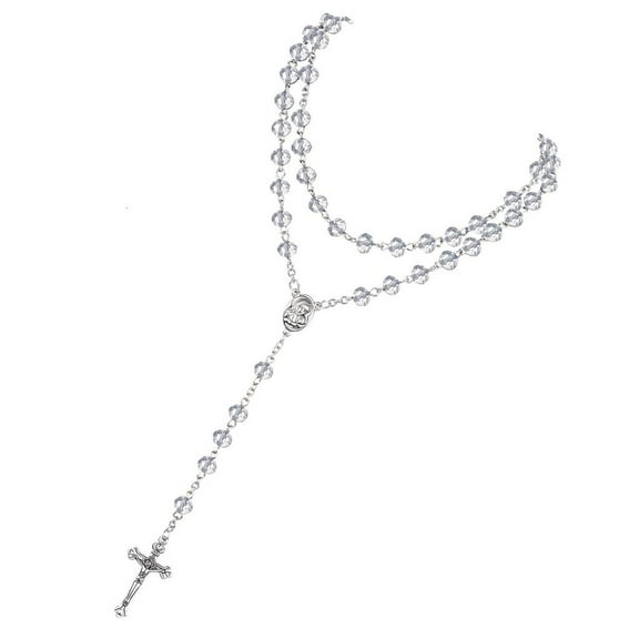 Necvior Rosary Beads Crosses Necklace Crystal Beads Rosary Catholic Necklace Women Men